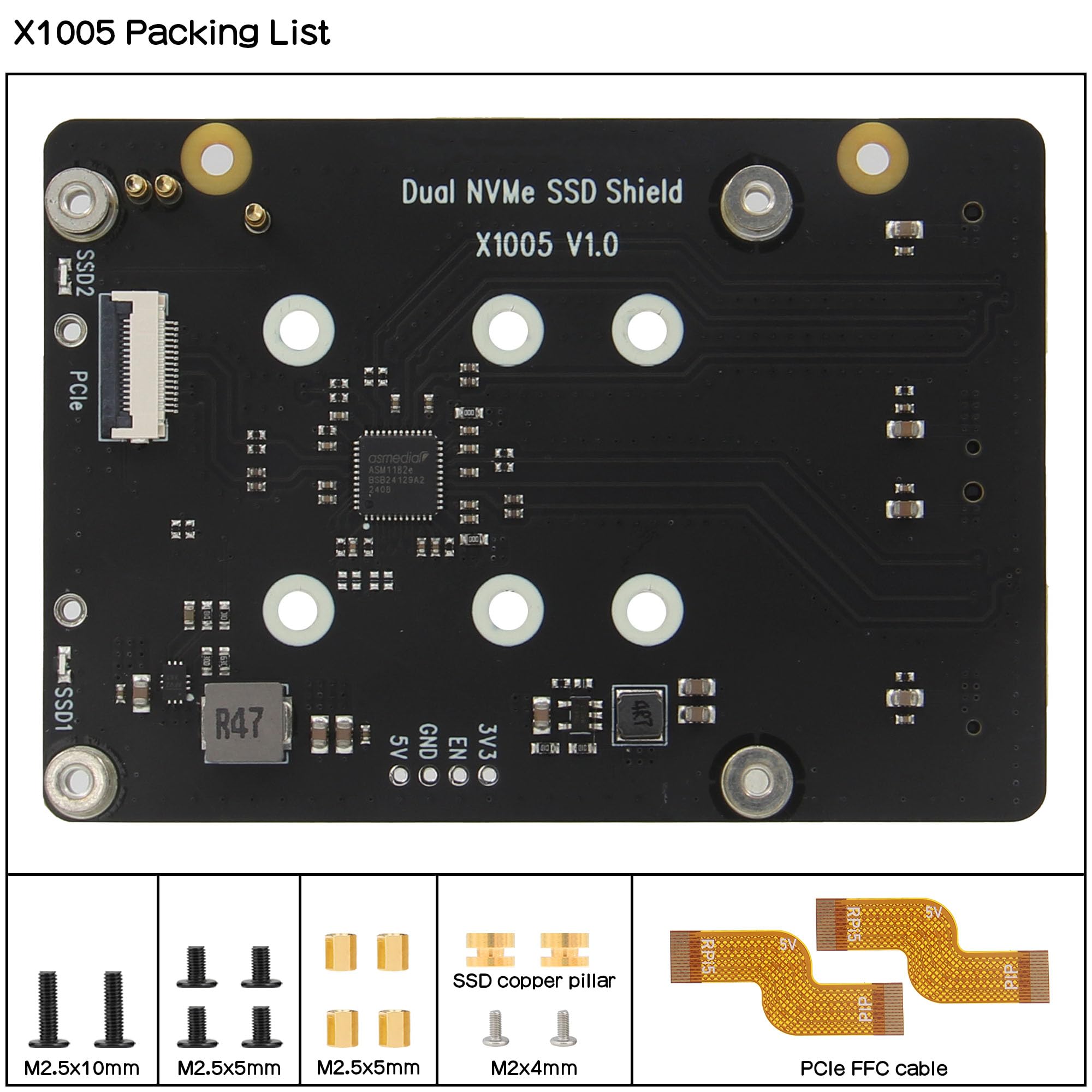 Geekworm X1005 Dual NVMe SSD Shield Bottom for Raspberry Pi 5, supports Hailo-8 AI Accelerator