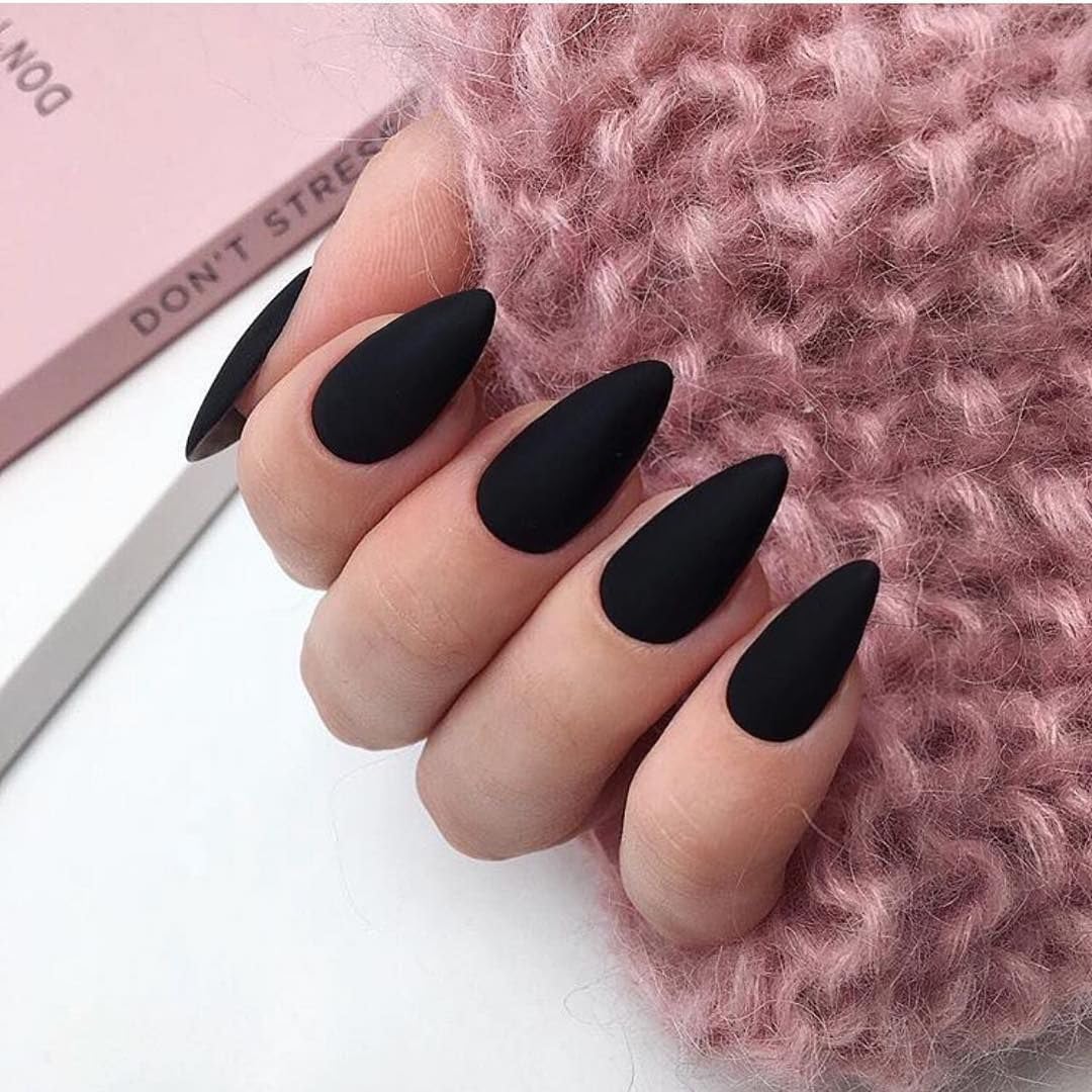 SXVME Soft Gel Press on Nails Almond Shape, Matte Black False Nails Medium Length, Natural Solid Color Fake Nails Set - Image 2