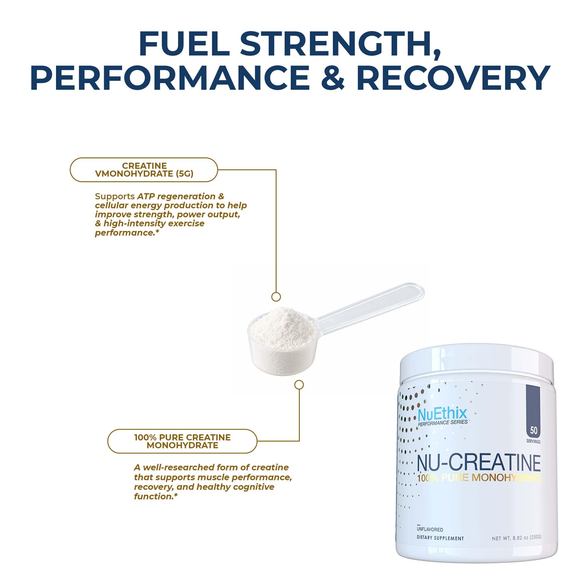 NuEthix Formulations Nu-Creatine, 100% Pure Creatine Monohydrate Powder, Unflavored, Supports Muscle Growth, Recovery & Cognitive Function, 5g per Serving, 50 Servings — Amazon image 3
