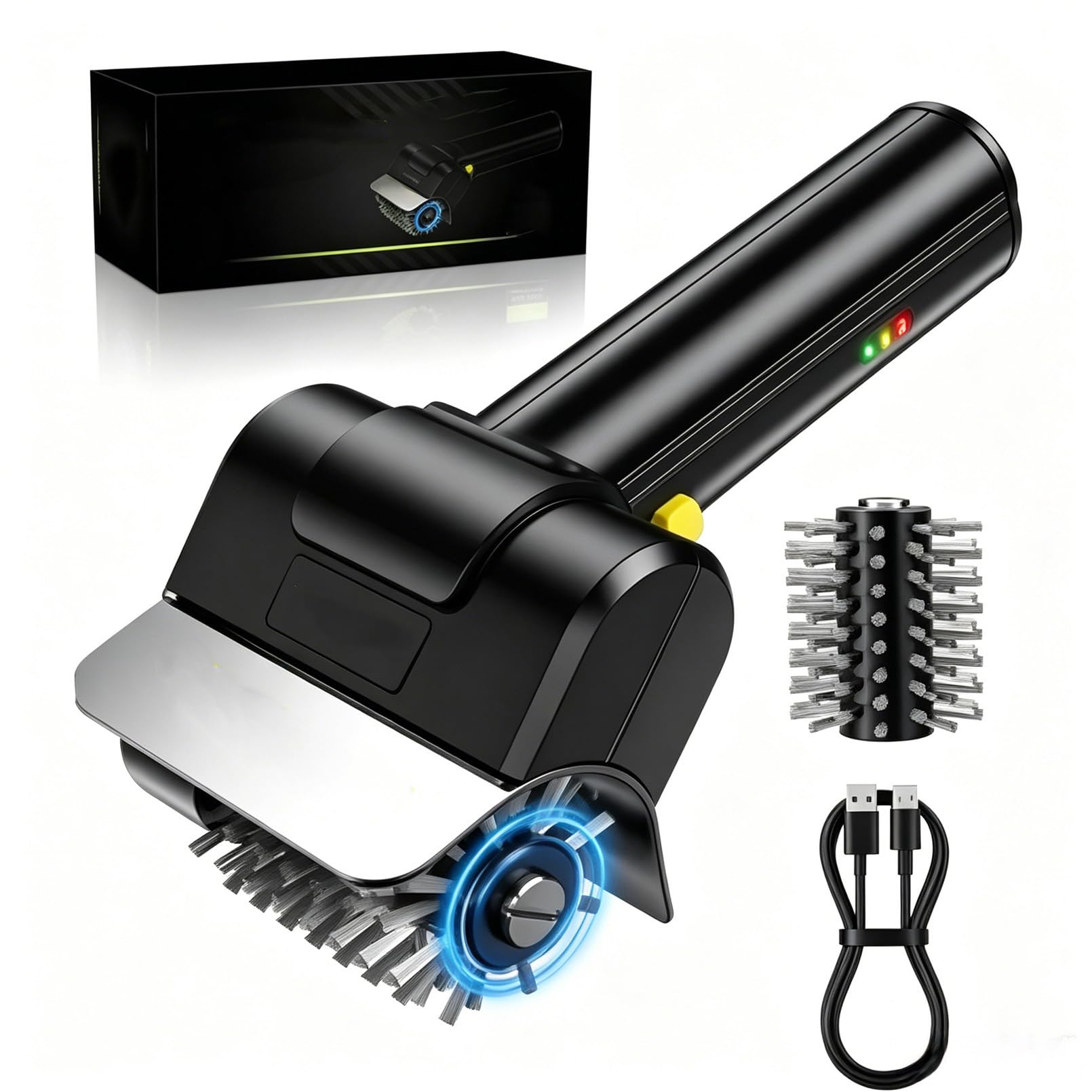 Eiwitany 1100RPM Cordless BBQ Grill Cleaner Brush, Stainless Steel Bristles with 90 Mins Runtime & Ergonomic Grip for Grates, Griddles and Smokers