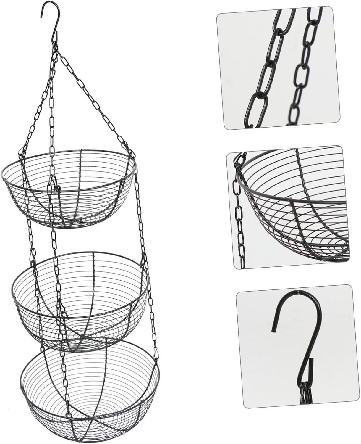 Cabilock 1pc Multi Iron Art Hanging Fruit Basket Black Hollow Design for Breathable Storage Decor for Fruits and Snacks for Kitchen Dining Table