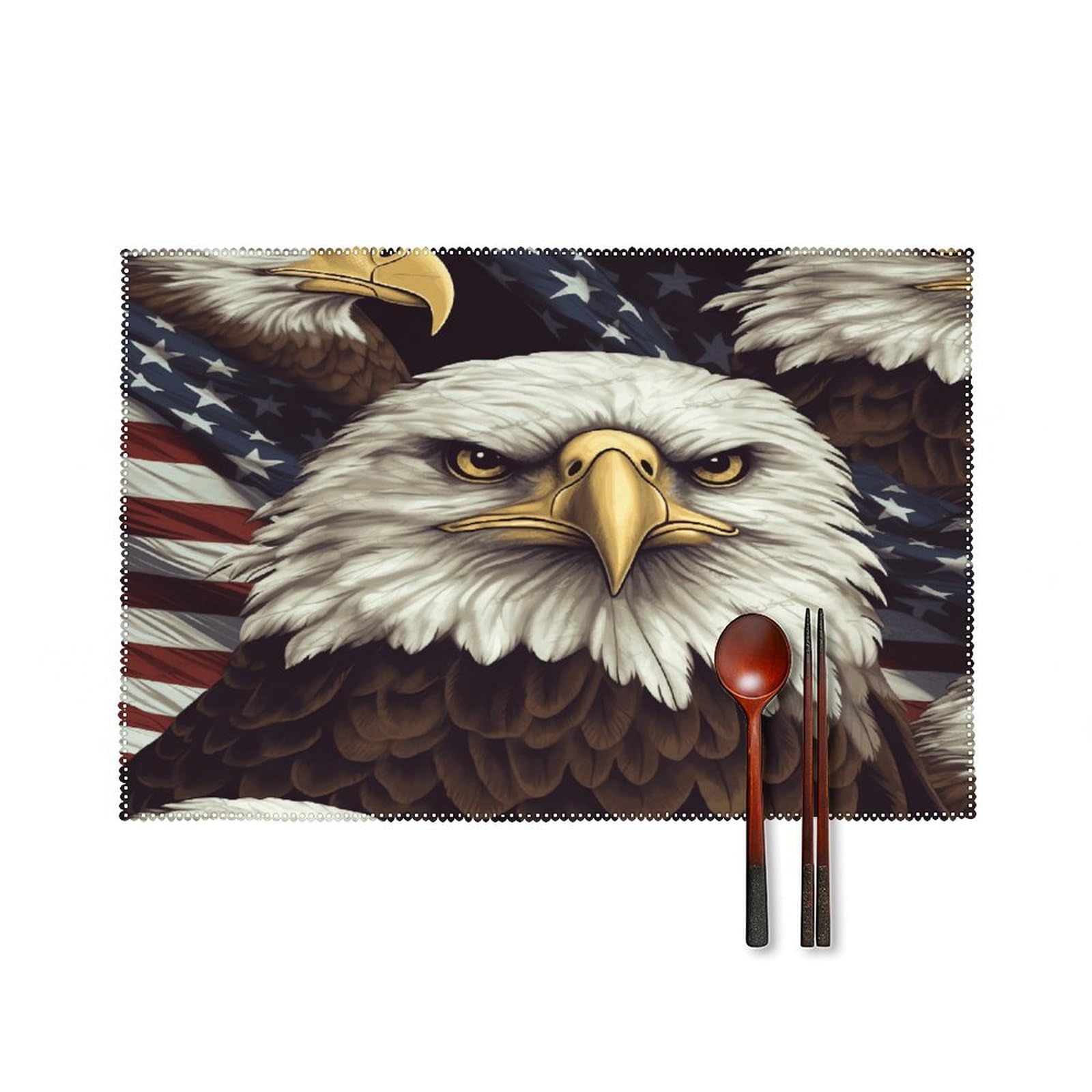 Bald Eagle Placemats Set of 4 Non-Slip Heat Resistant Table Mats Canvas Washable Cloth Place Mats Easy to Clean Premium Placemat for Kitchen Dining Table Decoration
