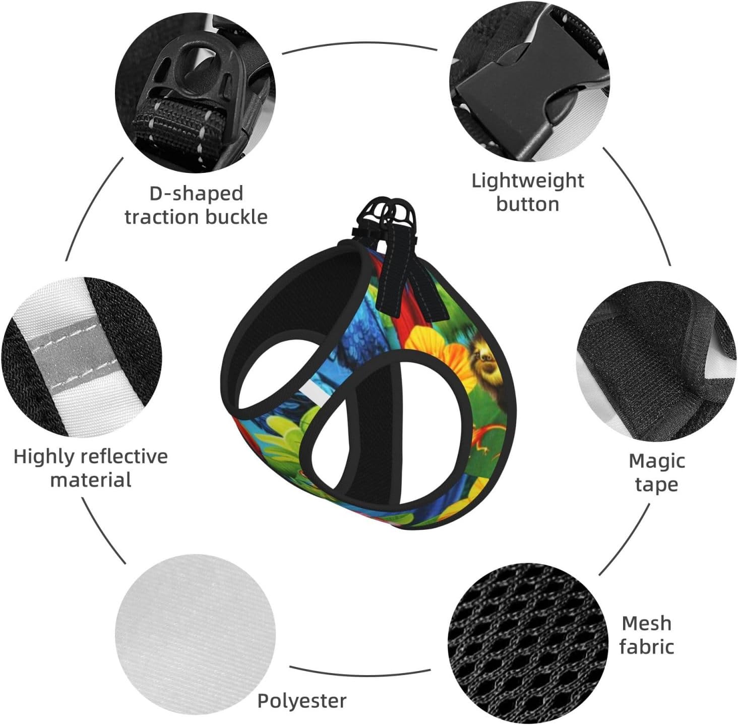 Macaws Rainforest Parrots Jungle Art Small Elastic Pet Towing Vest, Suitable for Outdoor Walks with Accessories Large