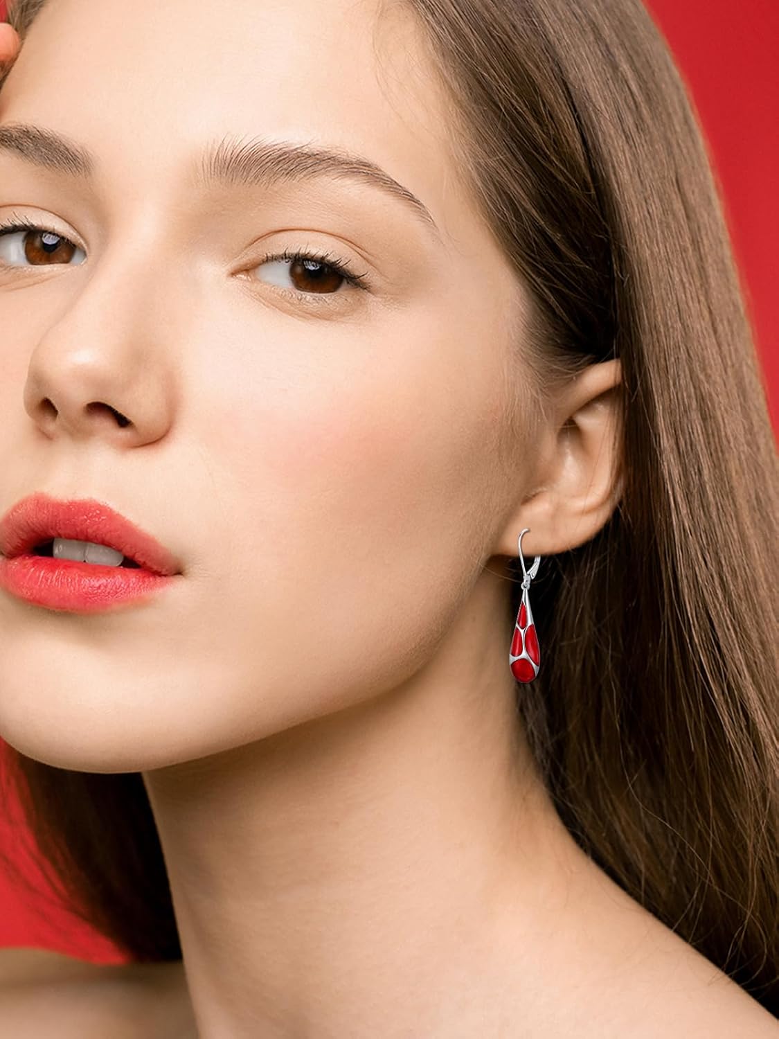 Teardrop Earrings for Women 925 Sterling Silver Enamel Dangle Earrings Jewelry Birthday Valentine's Day Gifts for Her - Image 2