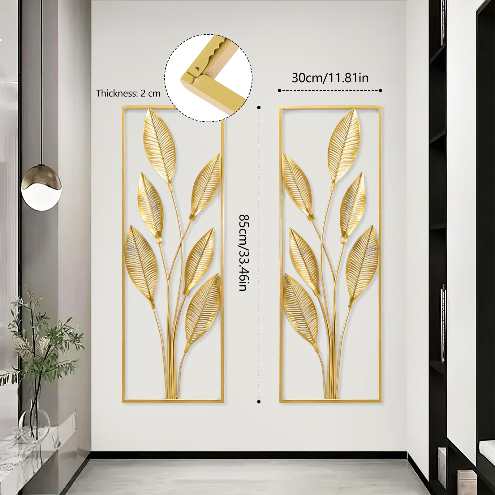 DecoracióN De Pared De Metal, 2 Piezas De DecoracióN De Pared Para Sala De Estar Hechas A Mano PéTalos De Pera Dorados Arte De Pared Moderno Para Sala De Estar Y Dormitorio (Montaje Sin Clavos)