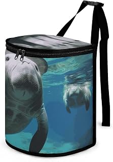 MUSM Leakproof Car Trash Can 2.5 Gallon, Durable Automotive Garbage Bag with Waterproof Liner, Ocean Animal Manatee Trash Bag for Car, Truck, RV & Bathroom