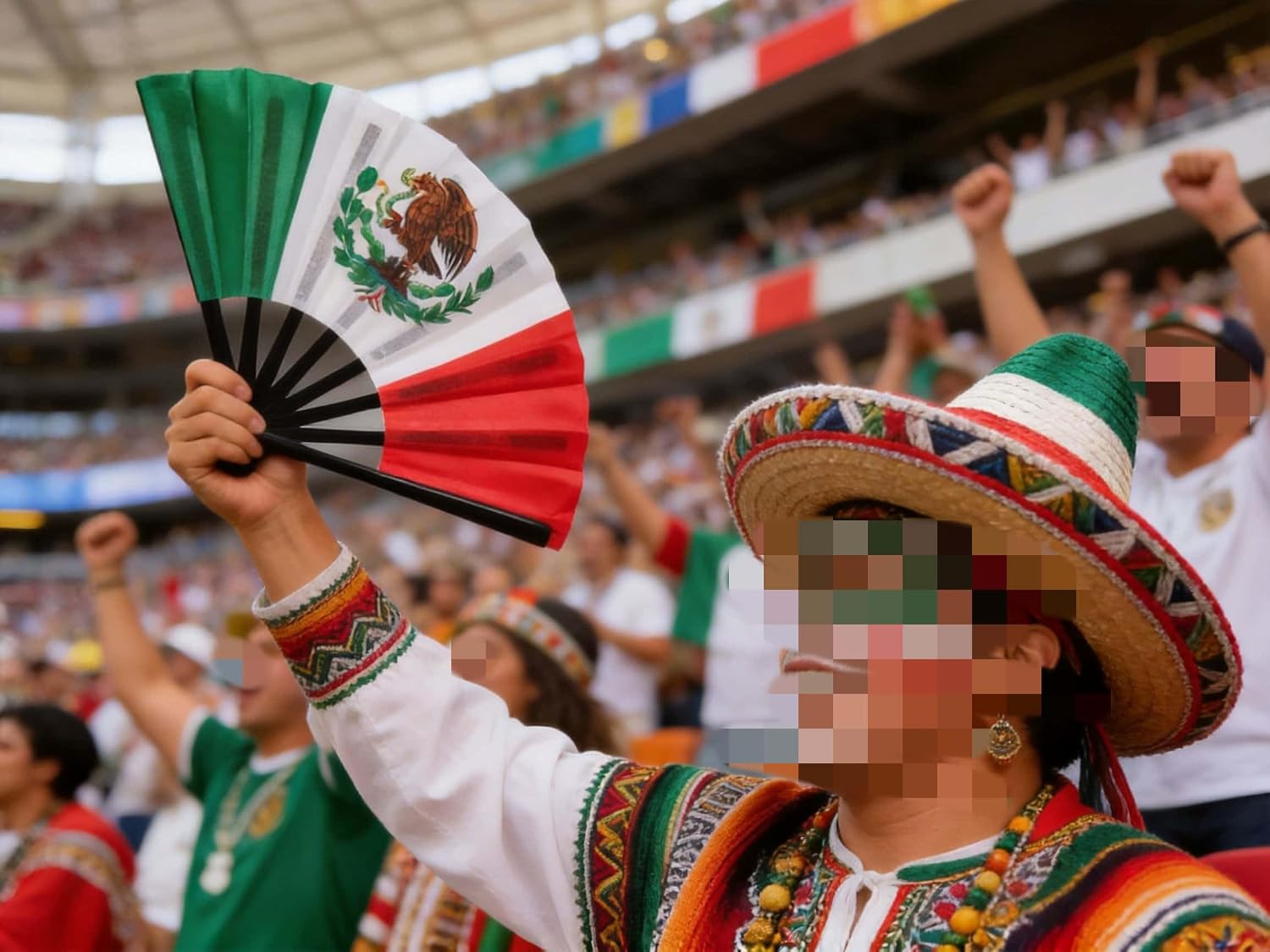 Mexican Flag Fan 8 inch Length- Vibrant Color Durable Polyester Mexico Clack Fan with Plastic Frame for Soccer Games & Summer Events,Parties, Festivals. (Mexico, Multicolor)