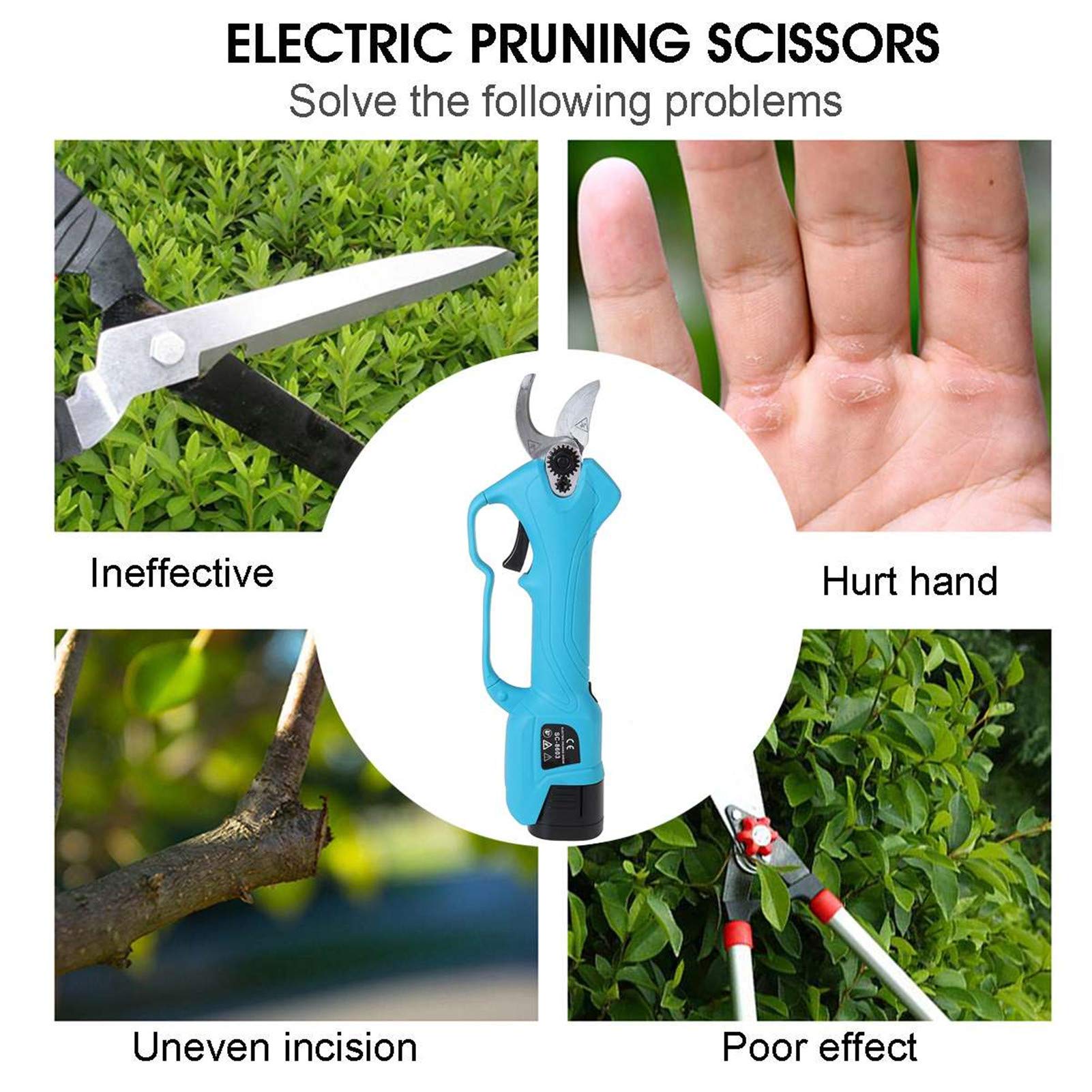GMtes Tijeras eléctricas de podar Herramientas eléctricas Viñedo Vines Vines Opcional Varilla de extensión con 2 baterías Tijeras eléctricas sin Cable para jardín,1