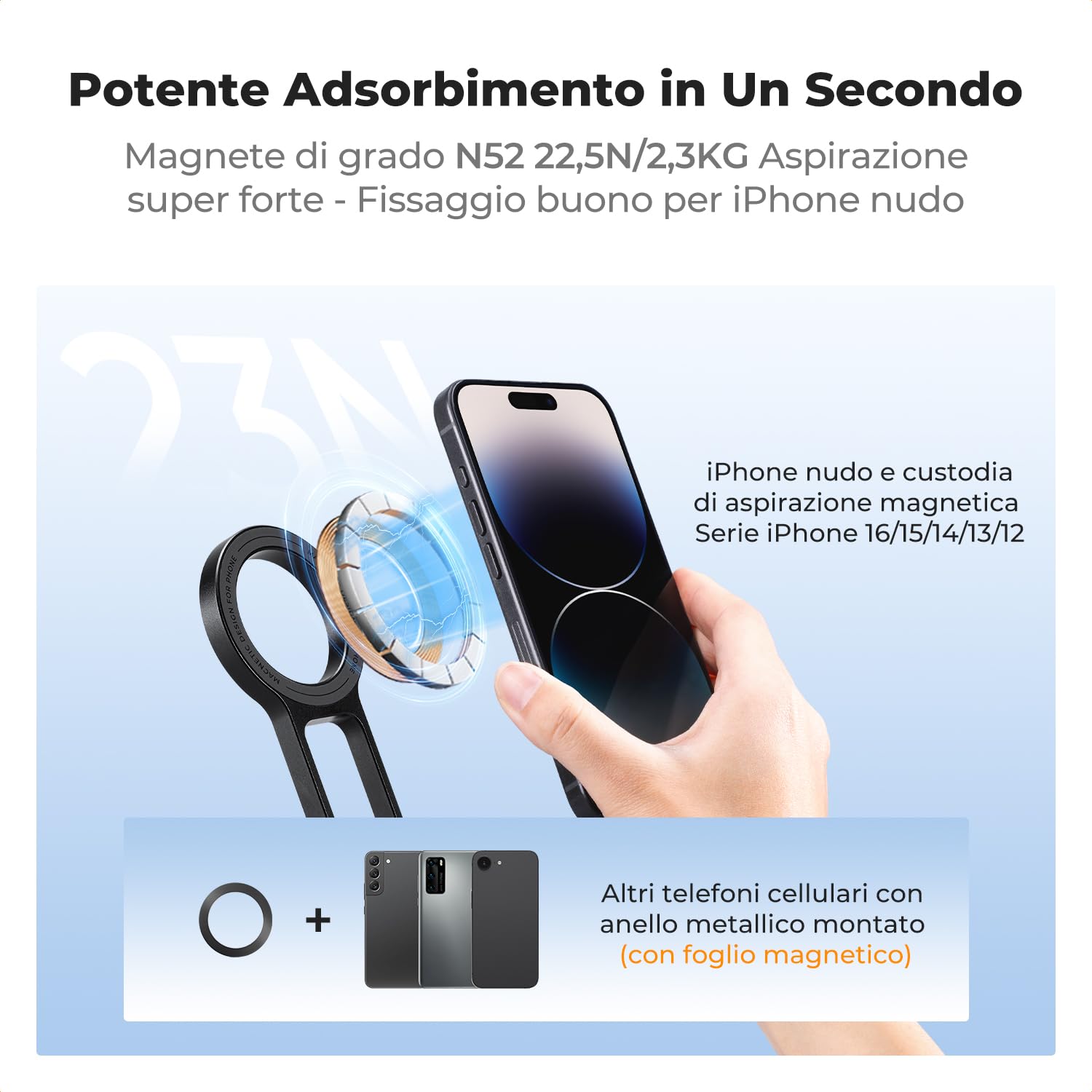 K&F CONCEPT Treppiede Magnetico Smartphone MS-47, Supporto Pieghevole Piccolo per Telefono Cellulare, Mini Treppiede per iPhone, Compatibile con iPhone 17,16,15,14,13,12, altri con Anello Magnetico