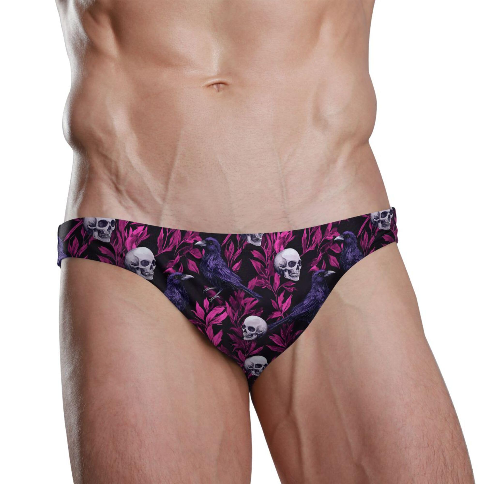Men's Swim Briefs Purple Skull Crow Swimsuit Beach Swimwear Bikini M B0404765