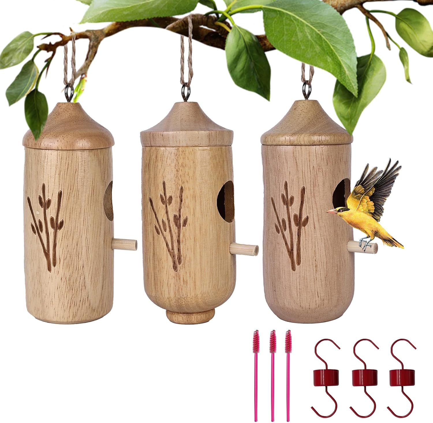 HOMURY Cute Wooden Hummingbird House 3 Pieces Hummingbird