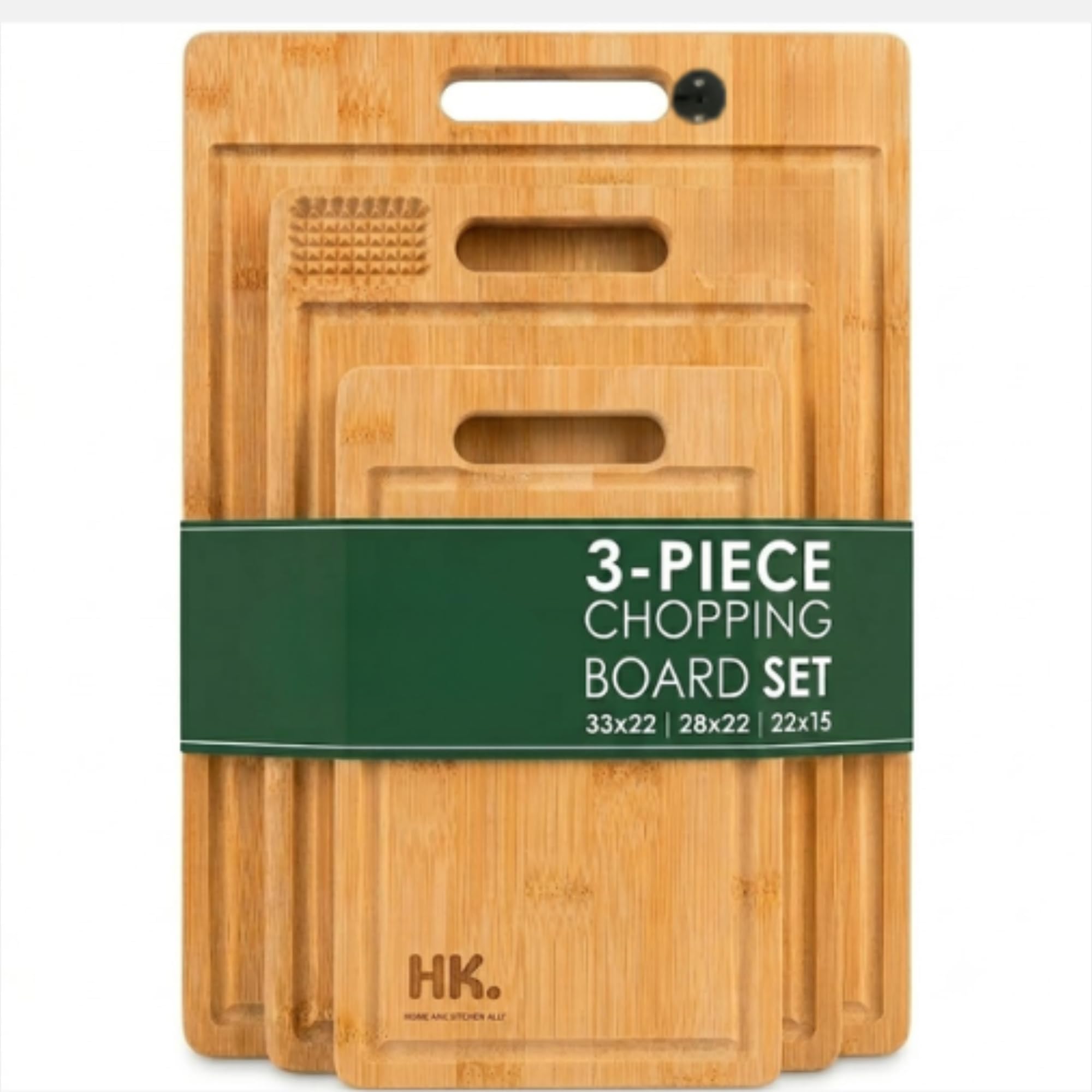 3-Piece Bamboo Chopping Board Set with Knife Sharpener & Garlic Presser | Wooden Cutting Boards for Home Kitchen