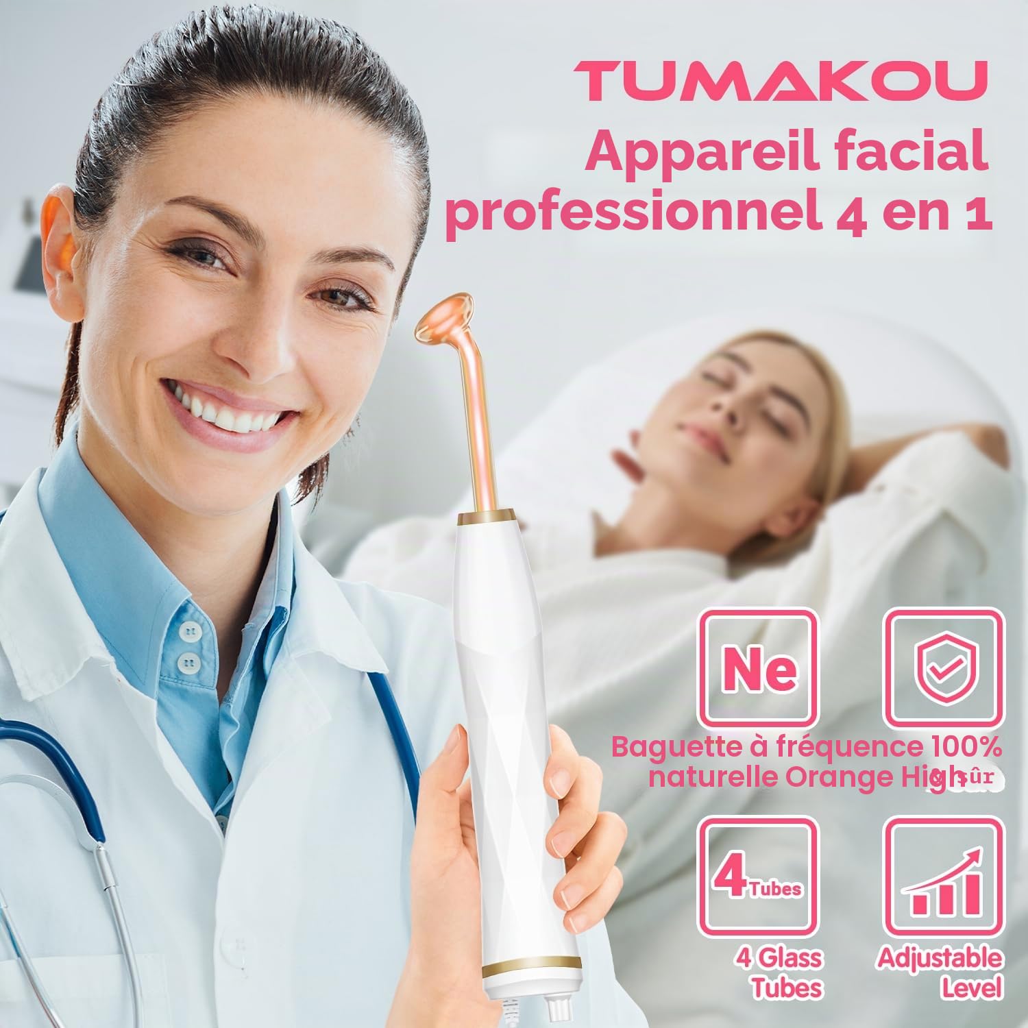 Appareil Haute Frequence Esthetique: TUMAKOU Appareil Visage | Avec 4 Electrodes pour Soins pour le Visage