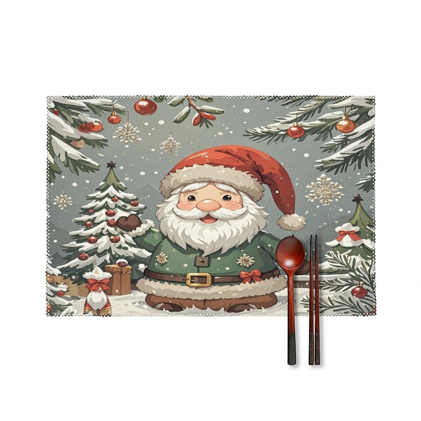 Cute Christmas Gnome Placemats Set of 6 Washable Farmhouse Dining Table Mat Non Slip Heat Resistant Non-Slip Place Mats Easy Clean Table Protective Placemats for Indoors & Outdoors