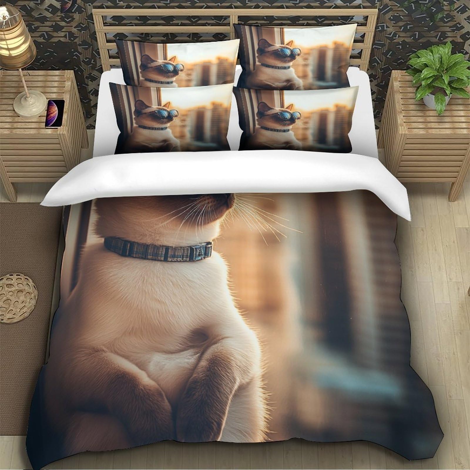 Occhiali da sole da gatto fantastici Impressione 3D 3 pz coperteletto fodera per edredone microfibra ipoallergenica antiacari per bambini adolescenti ragazze Super king（260x220cm）