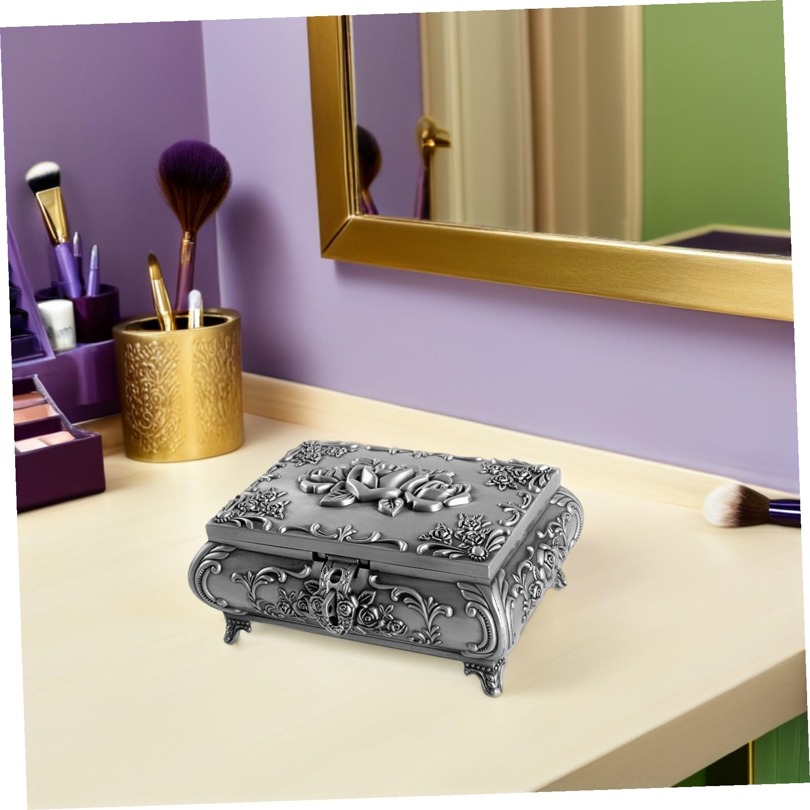 minkissy Pudełko Na Biżuterię Z Metalu W Stylu Retro Organizer Do Przechowywania Biżuterii Etui Na Drobiazgi Etui Na Kolczyki Pojemnik Na Drobiazgi W Stylu Vintage Pojemnik Na
