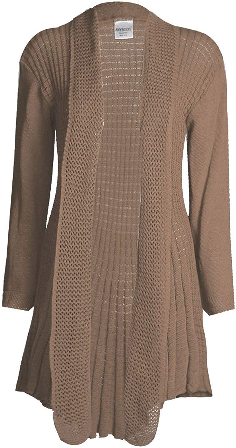 GirlzWalk@Womens Long Sleeves Plain Crochet Knitted Waterfall Cardigan Sweater (Mocha, XL/UK 16-18)