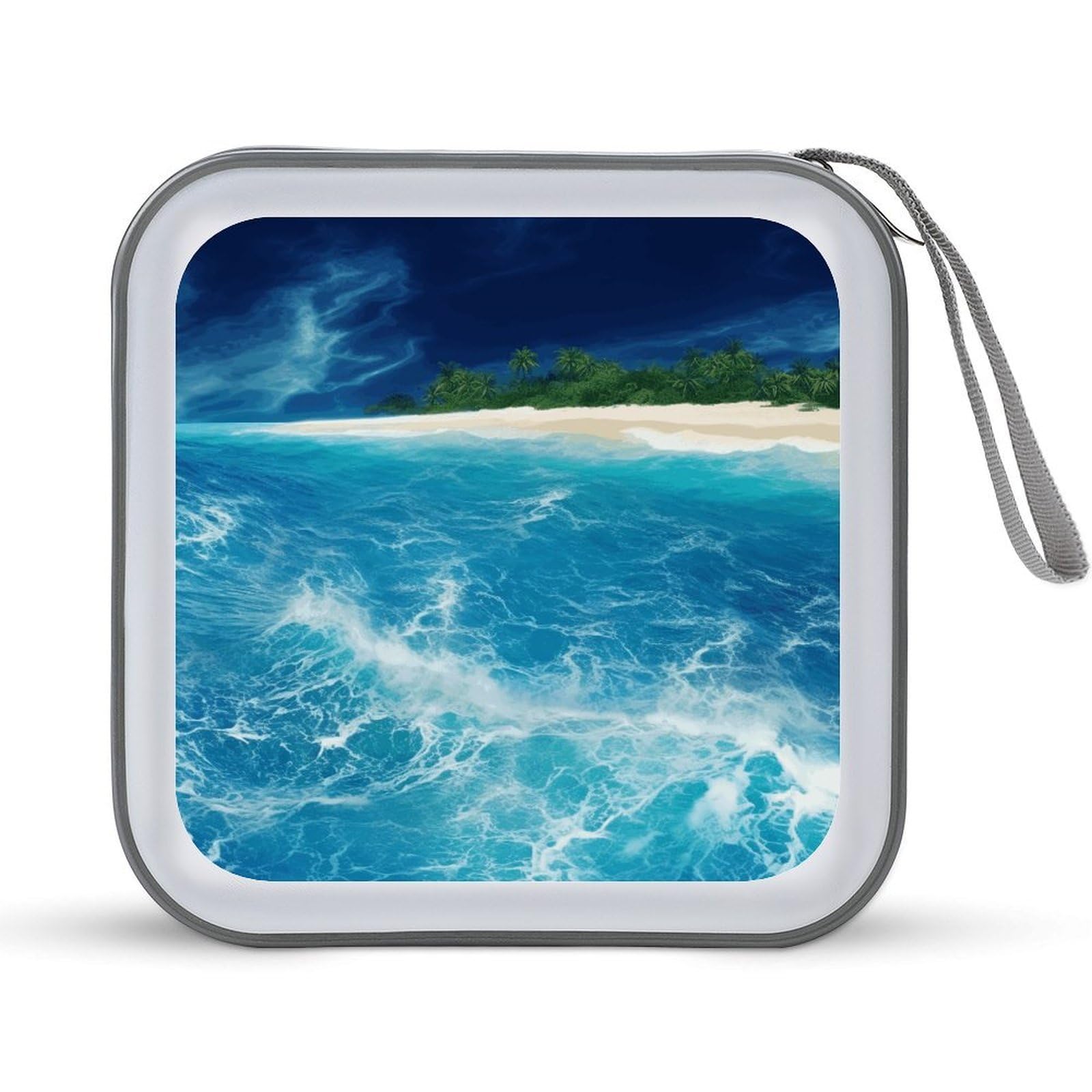 VstaDank Tropical Ocean Beach Theme CD Case 40 Capacity Protective DVD Case Zippered Portable CD Collection Bag DVD Box Holder with Handle for Movies Blu-ray Audio Disc Music