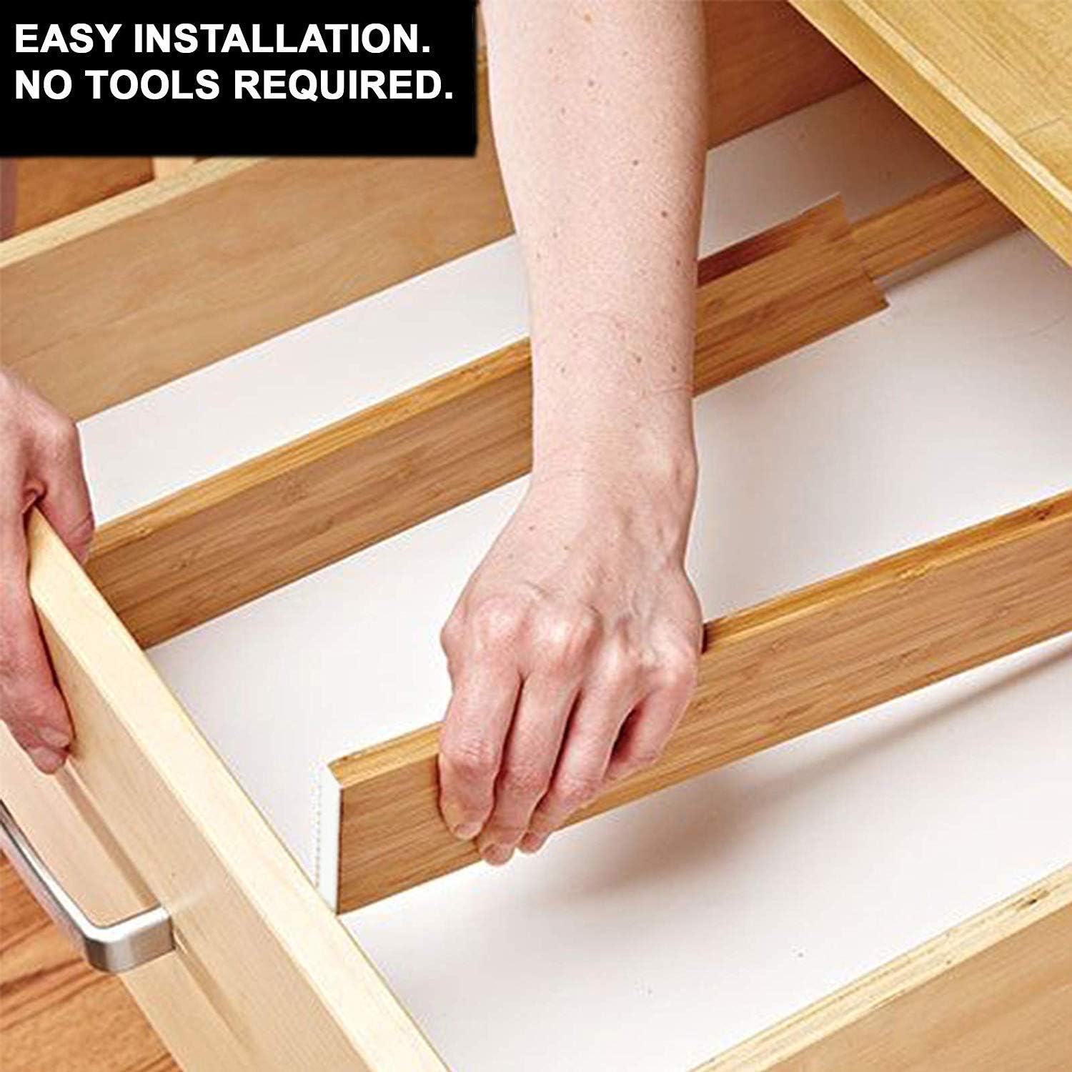 HUJI 2 PCS Bamboo Drawer Dividers Organizers For Bed Room, Bathroom, Kitchen, Garage, Great To Organize Clothes Kitchen Utensils Tools Shirts Socks Towels (1 PACK)