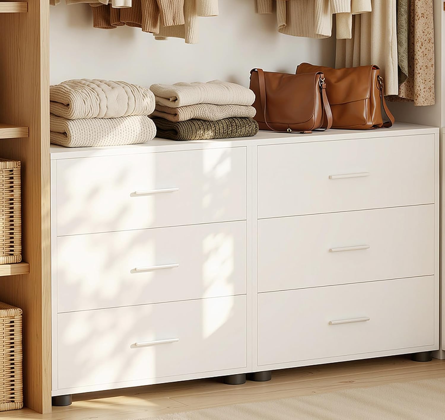 Aheaplus 21.7" Closet Drawers Set of 2, Wood Closet Organizers and Storage with 3 Drawers, Closet Drawers Organizer System, Nightstands Bedside End Table with 3 Drawers Storage for Bedroom, White