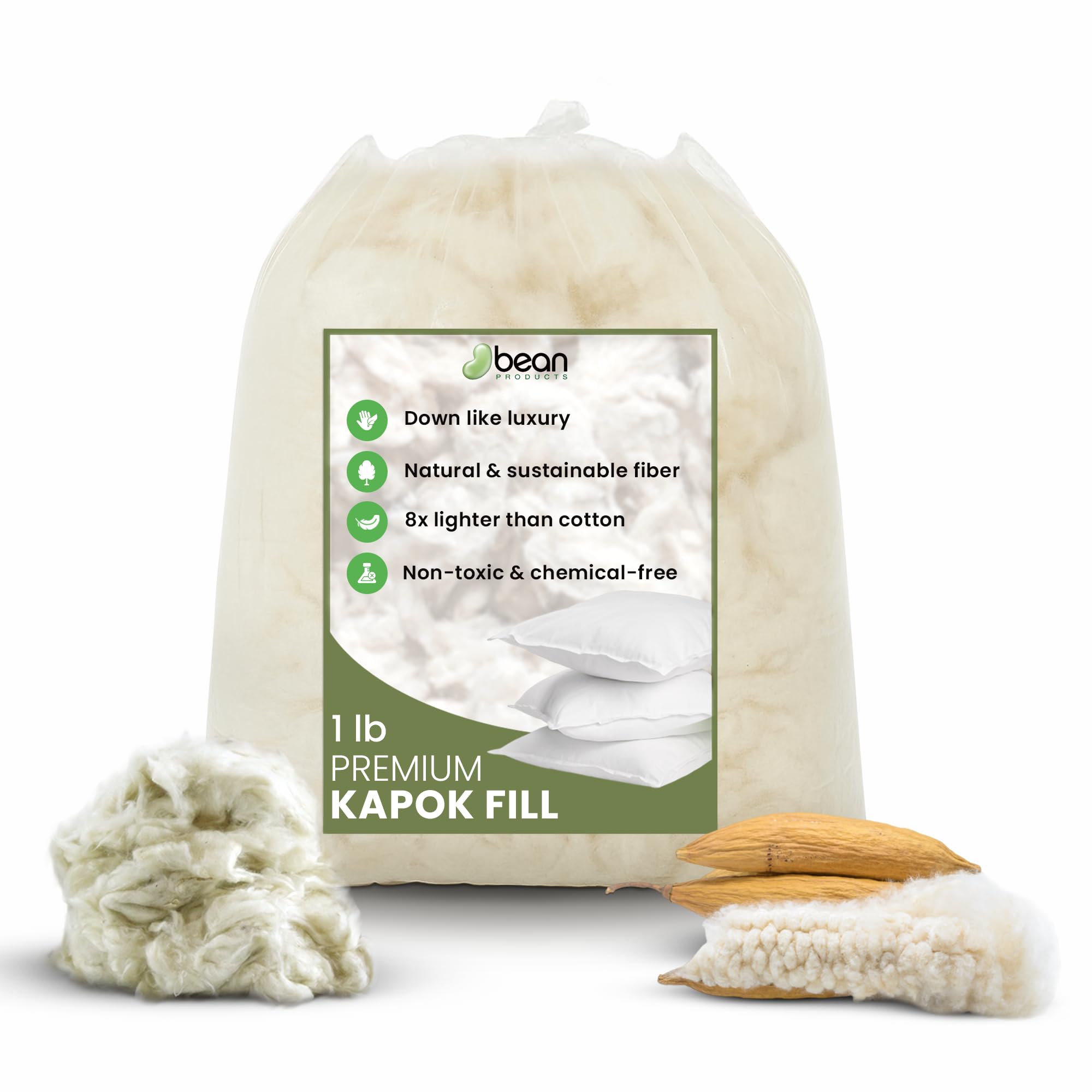 Sponsored Ad - Bean Products Premium Kapok Fill | 1 lbs | 100% Organic Kapok Fiber | Chemical Free and Hypoallergenic | Perfect for Pillows, Pet Beds, Couches & More | Made in USA