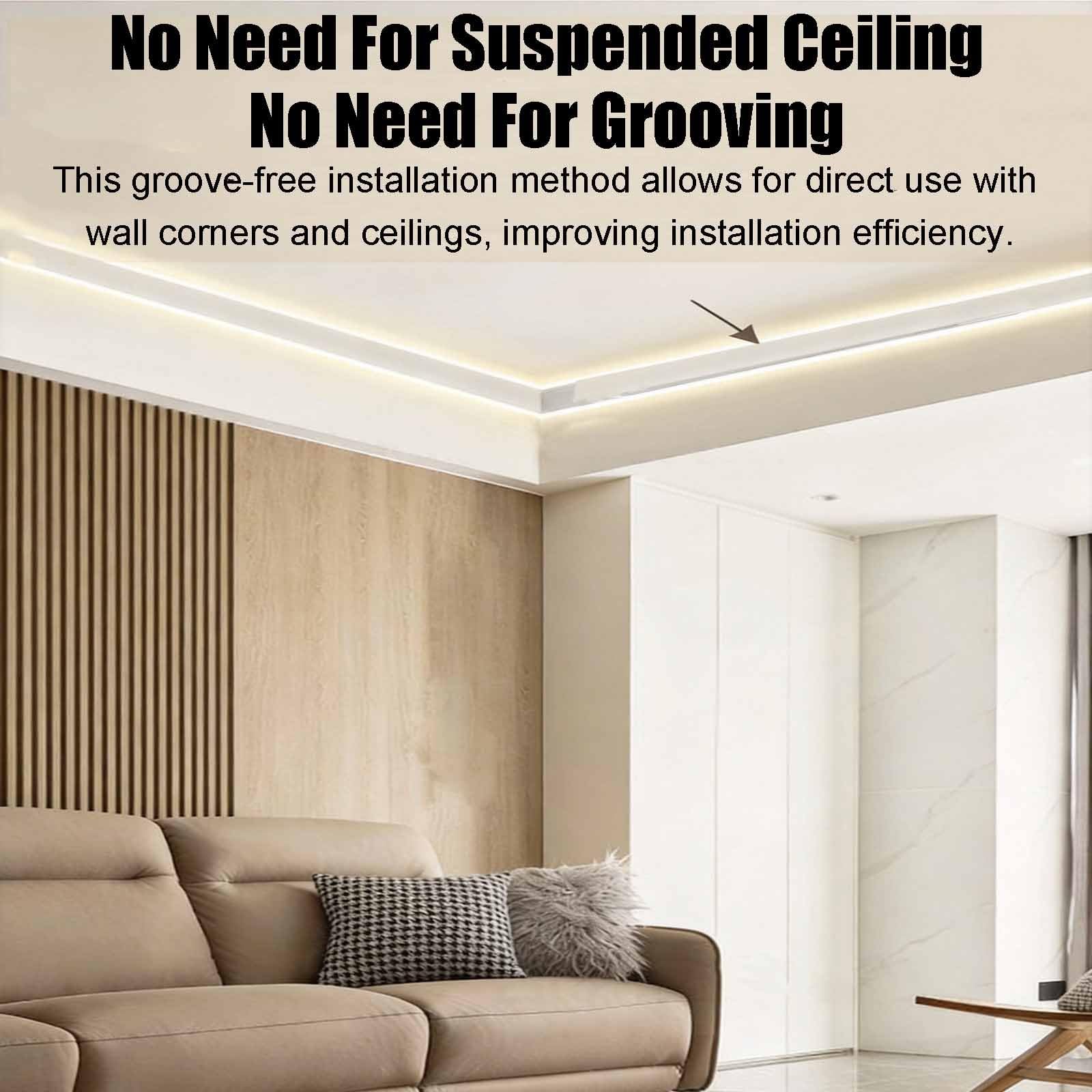 100 300 500 Cm Moulding Led Indirect Lighting Channel for Home, 69 Mm Height Ceiling Trim Edge for Light Fixtures, Wall Led Strip Light Cover Diffuser(L 450 cm)