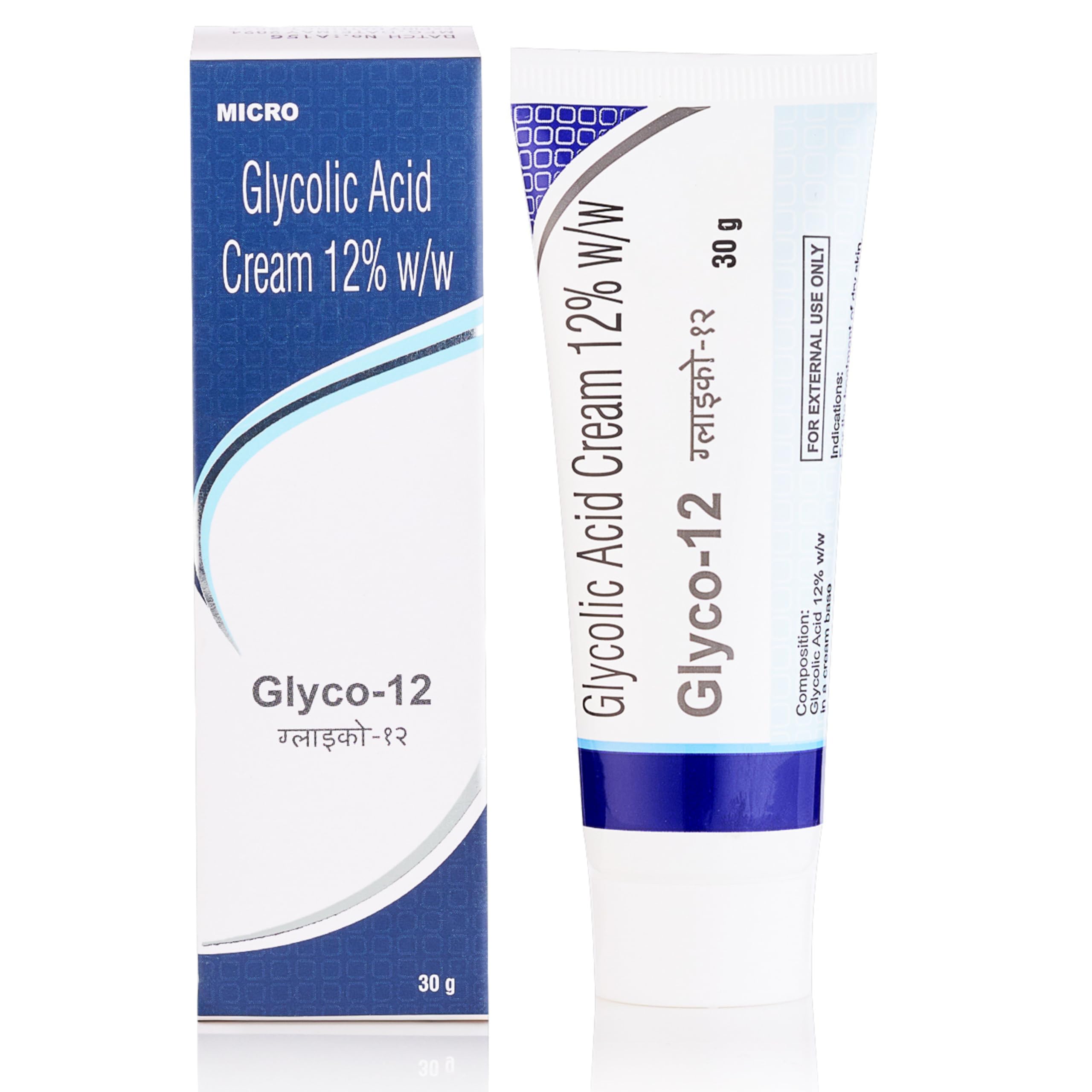Glyco 12 Glycolic Acid 12% Cream for Pigmentation, Dark Spots, Acne Marks & Uneven Skin Tone | Dermatologist-Recommended for Skin Renewal, Clarity & Even Tone- 30gm (Pack of 1)