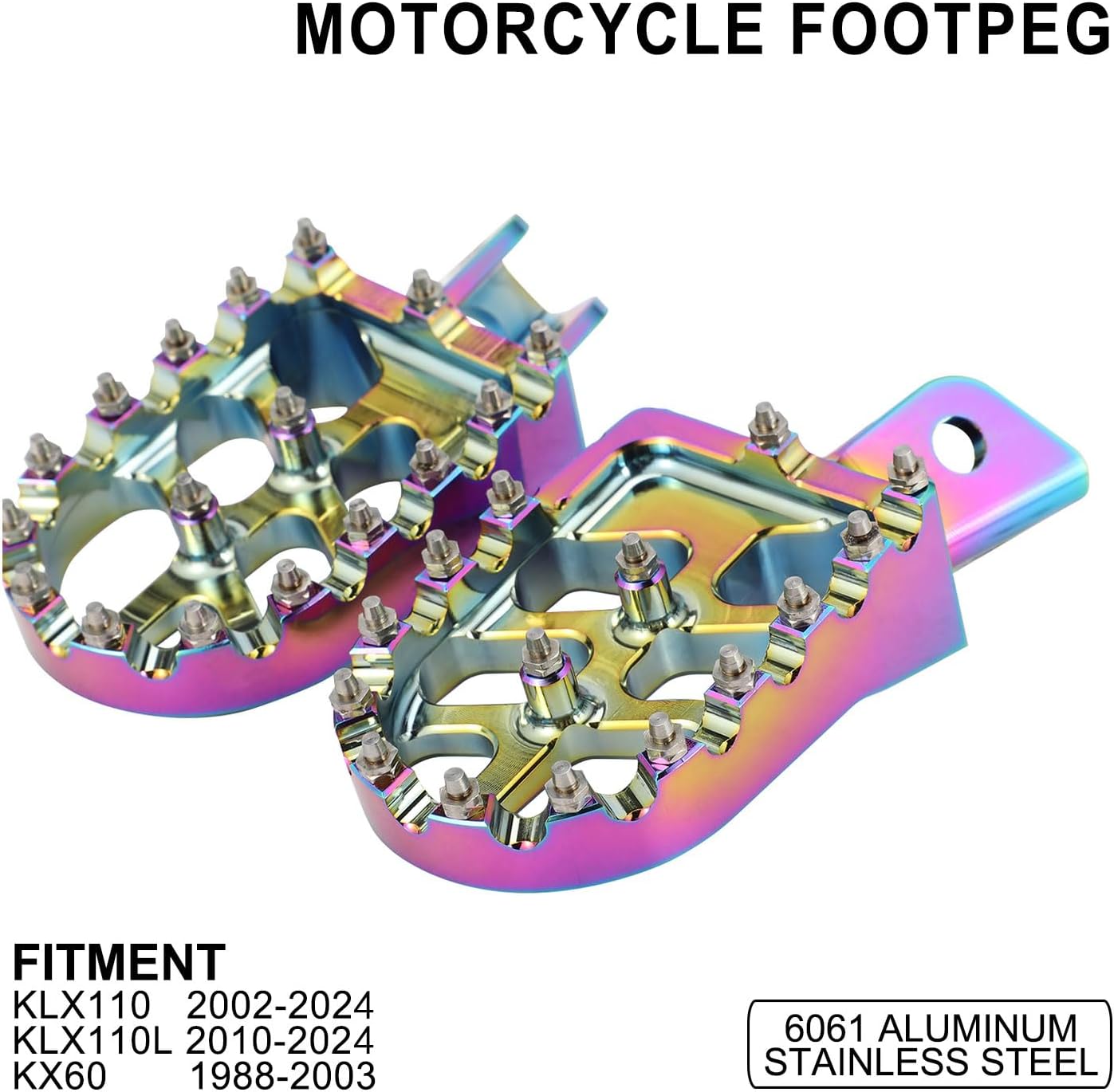 Motorcycle Foot Peg Pedal Rest Footpegs for KLX110 2002-2024, KLX110L 2010-2024, KX60 1988-2003 Dirt Bike, AURORA BLUE