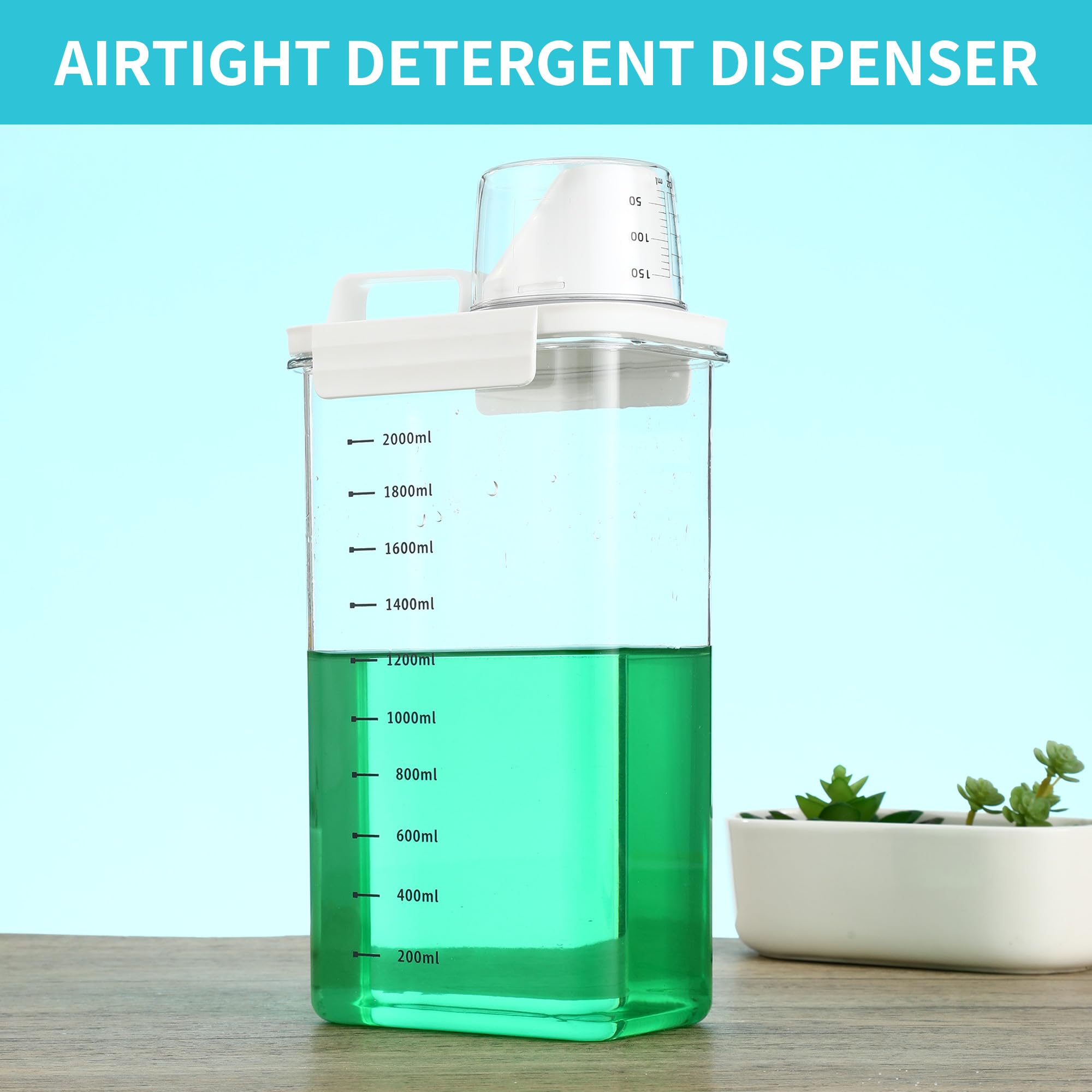 HAOYULUO Dispenser Detersivo Lavatrice,Dosatore Detersivo Lavatrice con Misurino, Contenitore per Detersivo in Polvere, Riutilizzabile, Può Essere Utilizzato per Conservare gli Alimenti (2300ML)