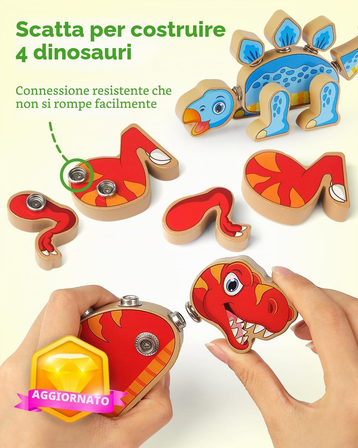 Coogam Dinosauro Snap Together Giocattoli da costruzione, in legno Take Apart Dinosauro Playset, STEM Montessori Educational Fine Motor Skill Toy Regalo per bambini di 3 4 5 anni