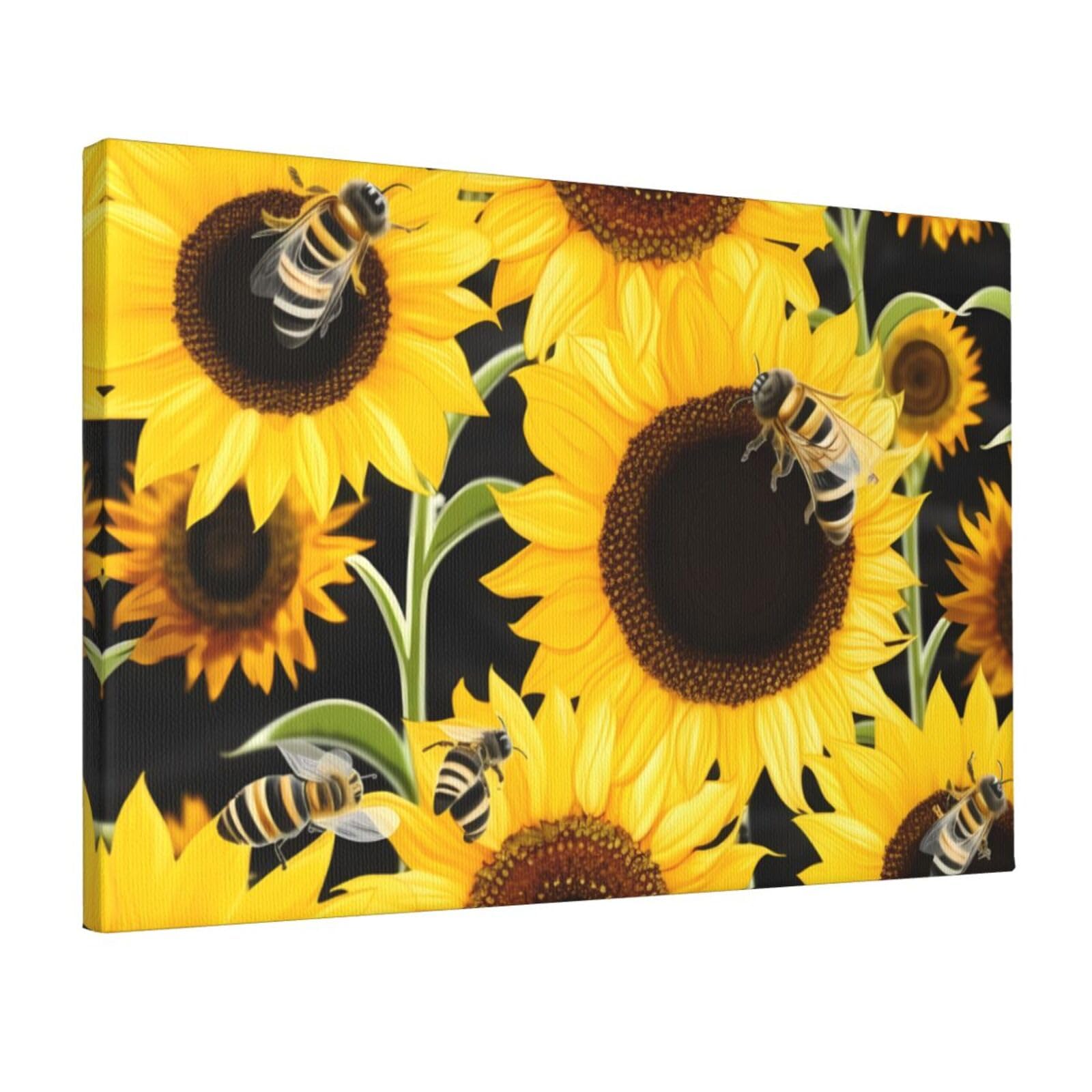 Canvas Wall Art for Living Room Wall Decor 12"x18" Modern Artwork Painting Pictures Hanging Canvas Prints Sunflower Bees Aesthetic Wall Art for Bedroom Bathroom Office Wallart Decor