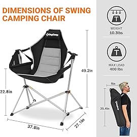 KingCamp Hammock Camping Chair, Swinging Portable Folding Camp Chairs for Adults 400lbs Heavy Duty Foldable Oversized Rocker with Aluminum Alloy Frame Cup Holder Pillow for Outdoor Beach Patio Sport