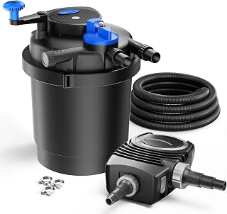 SunSun Kit complet: CPF-2500 Filtre de bassin à pression jusqu’à 6000 L avec 11 Watt lampe uv, NEO-2800 SuperECO pompe 3000l/h 10W, 5m Tuyau 32 mm (1 1/4