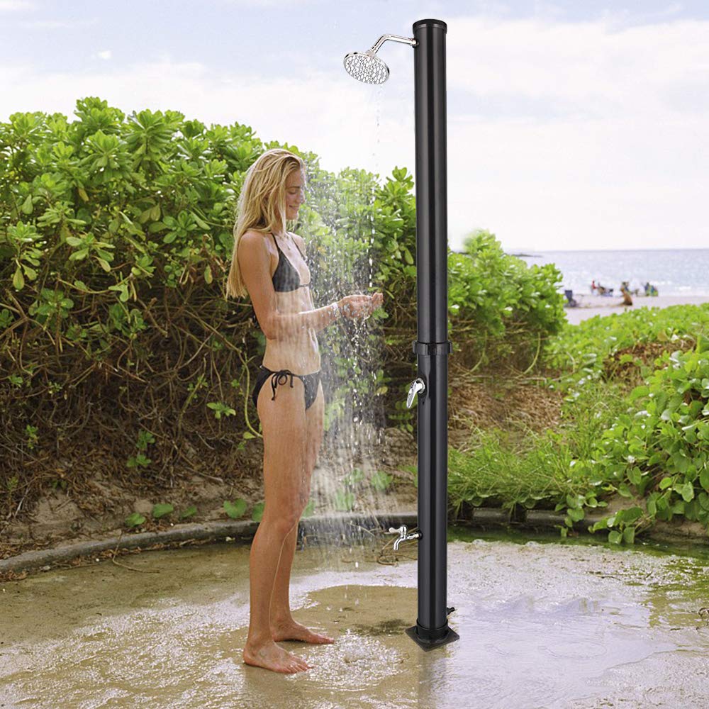 Bonnlo Solardusche Garten 20 Liter, 360° Drehbarer Duschkopf Fußdusche Gartenschlauch Anschluss, Winterfest Warmwasser Gartendusche Aussendusche Solar Garten Pool Strand Outdoor Dusche, Schwarz