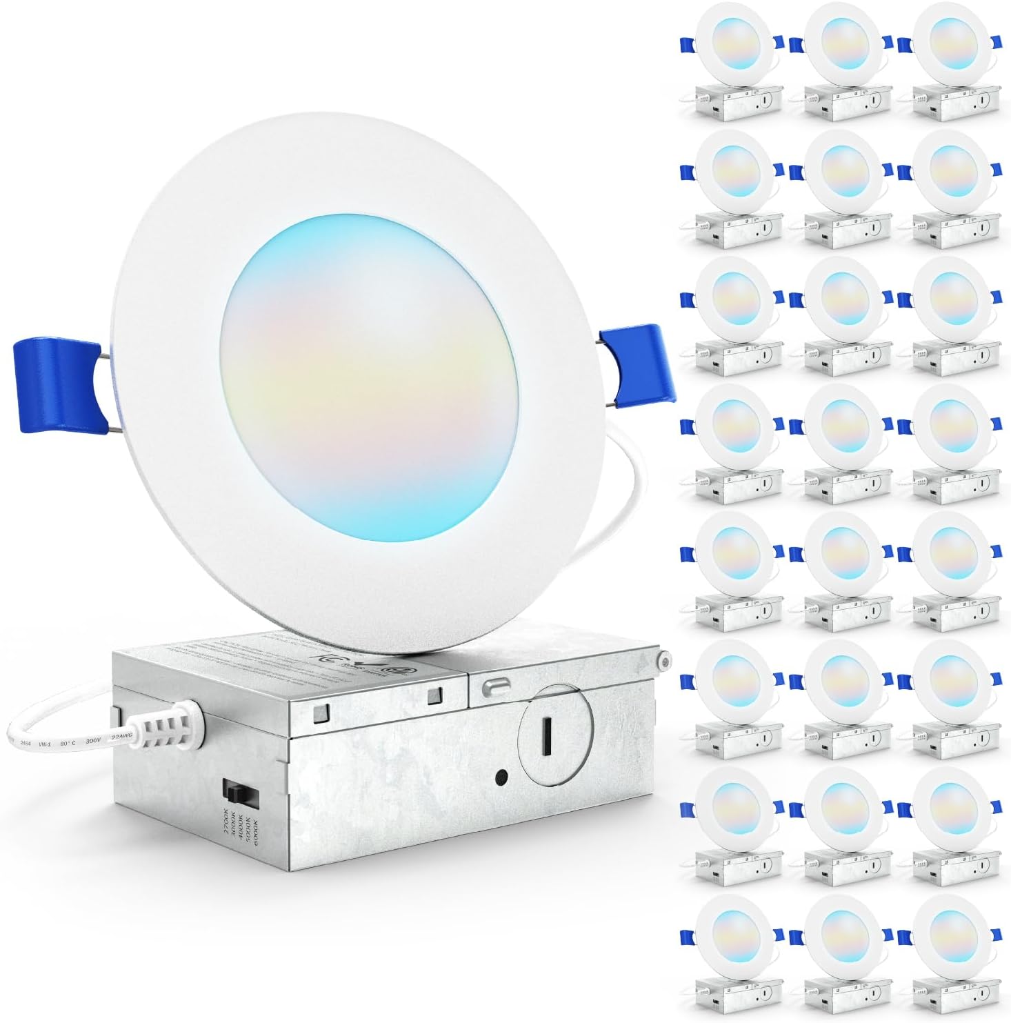 Sunco 24 Pack 6 Inch LED Recessed Light, Canless Ceiling Lights Slim with Junction Box, 1200 LM, 14W (100W Equivalent), Selectable CCT 2700K/3000K/4000K/5000K/6000K, Dimmable, Wafer Thin ETL