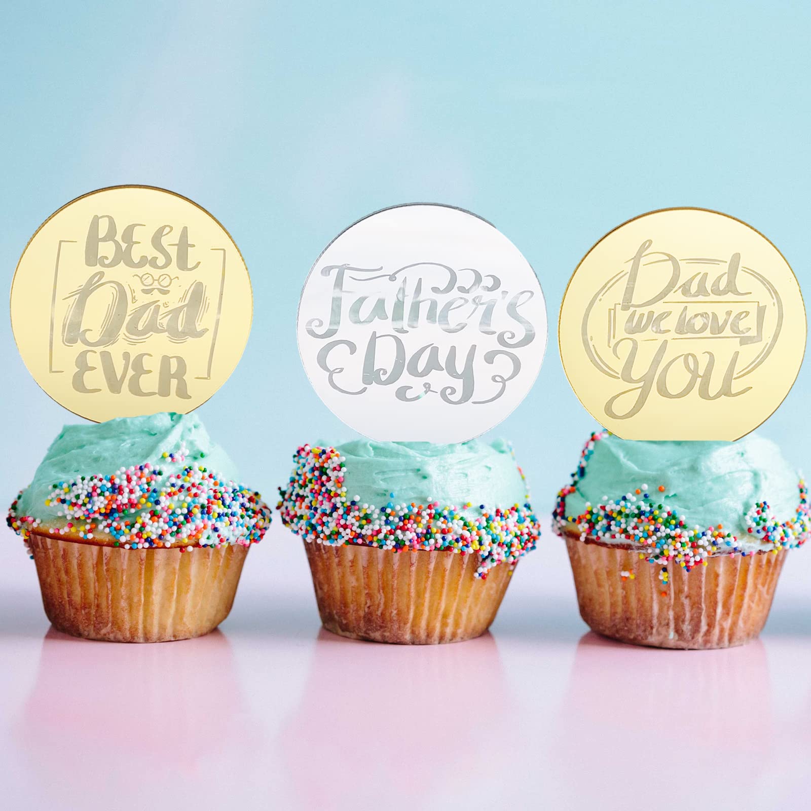 6 Decorazioni Per Cupcake Festa Del Papà – Topper In Acrilico Dorato Riutilizzabili – Diametro 5,1 Cm