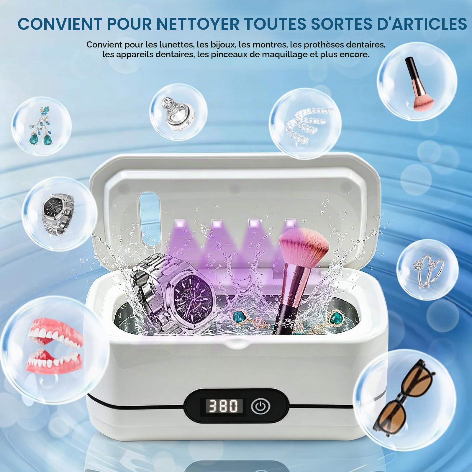 Nettoyeur Ultrasons, 45KHz UV Ultrasonic Cleaner 400ml