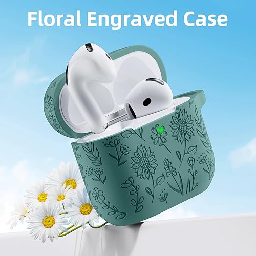 Miniatura 2 de para estuche de Airpods 4, DaQin - Estuche grabado con flores compatible con estuches de Airpods de Apple de 4ª generación para mujeres, estuches