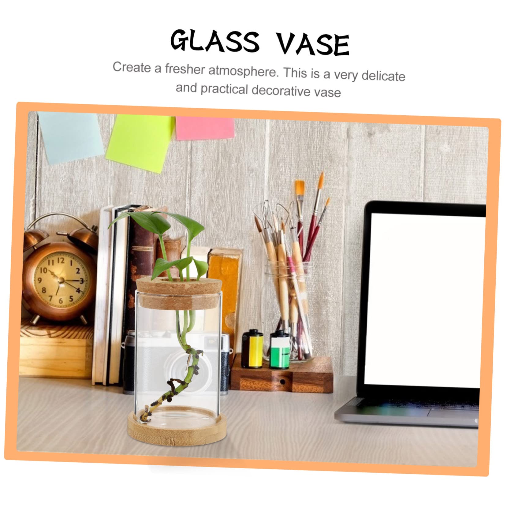 TOPBATHY 3 Ensembles Bouteille Éco Terrarium Végétal Propagé Vases pour Centres De Table Terre Cuite Décoration De La Maison Tuyau Bureau De Pots De Fleurs en Bois Transparent 2 Pièces * 3