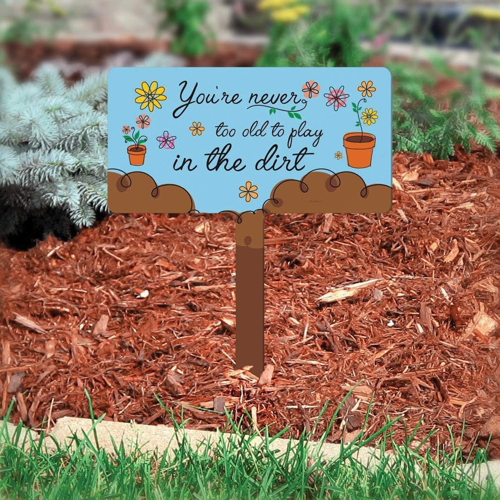Funny Gardening Gifts You're Never Too Old to Play In the Dirt Garden 2-Pack Rectangle Garden Signs