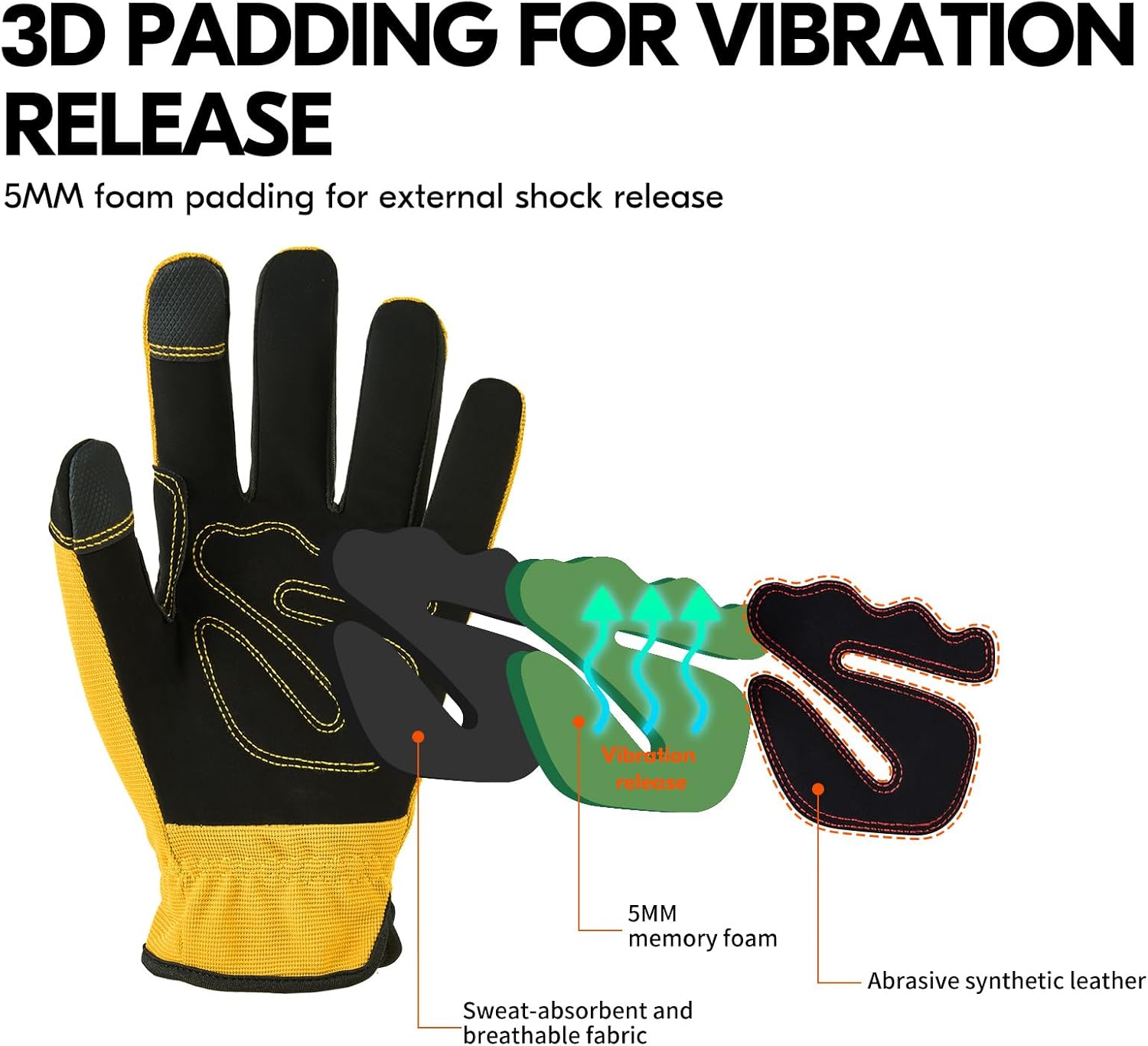 Vgo... 3-Pairs Synthetic Leather Work Gloves, Multi-Purpose Light Duty Work Gloves, Breathable & High Dexterity, Touchscreen