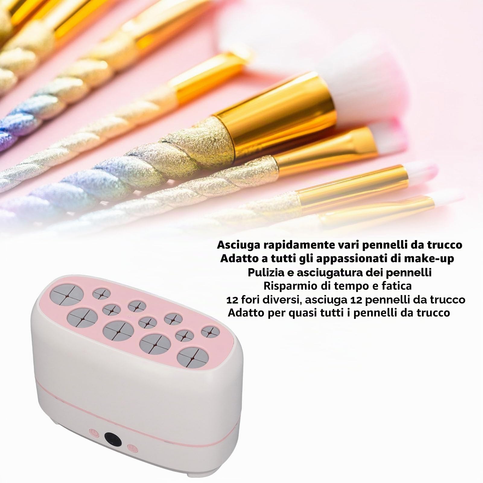 Asciuga Pennelli per Trucco Ad Asciugatura Rapida, Asciuga Pennelli Cosmetici Elettrici Multifunzionali, Stendi Pennelli per Trucco, 12 Fori Sicuro da Usare, Carica USB,
