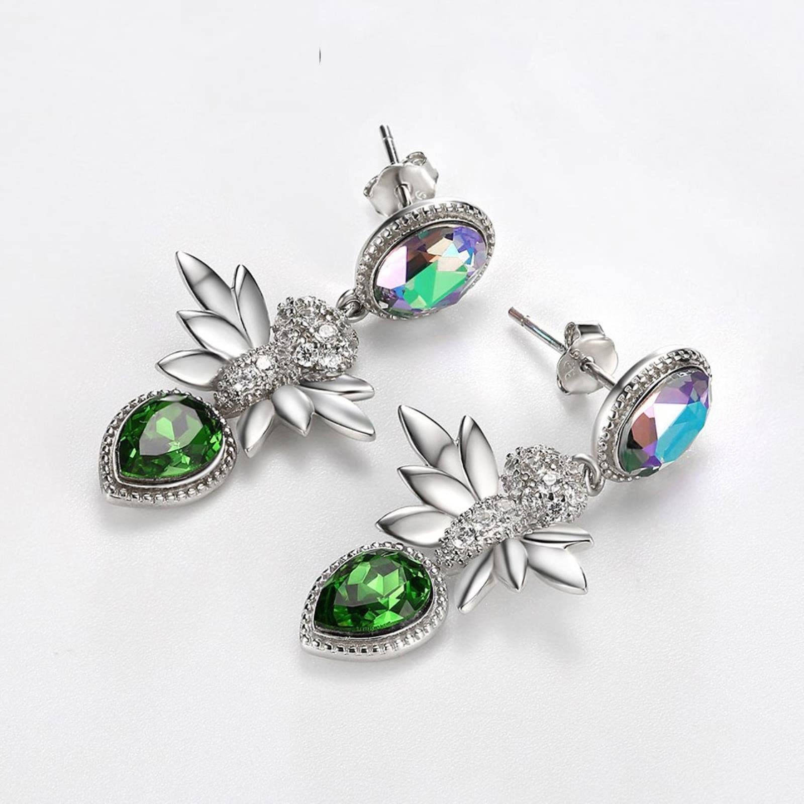 SALAN Orecchini in Argento Sterling 925 Creati Orecchini A Bottone in Cristallo per Le Donne Festa Femminile Elegante Gioielleria Raffinata per Matrimoni