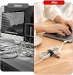 10PCS Silicone Cable Ties, Reusable Cord Organizer Wraps with Locking Buckle, Soft Elastic Wire Ties for Charger Cord Management, Durable for Home Office Desk Accessories (White)
