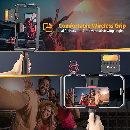 Miniatura 7 de Zeadio Kit universal de vlogging para teléfono inteligente con luz RGB y micrófono - Jaula estabilizadora para teléfono celular para iPhone/Android,