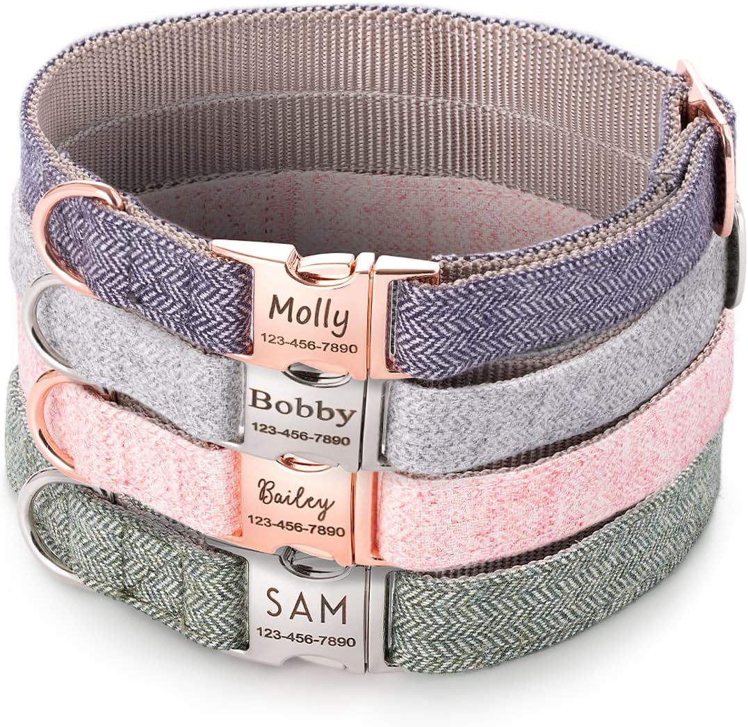 Personalized Dog Collar, Custom Pet Name and Contact Info Engraved, Adjustable Cotton Collar for Small Dogs, Cats, and Puppies with Safety Buckle