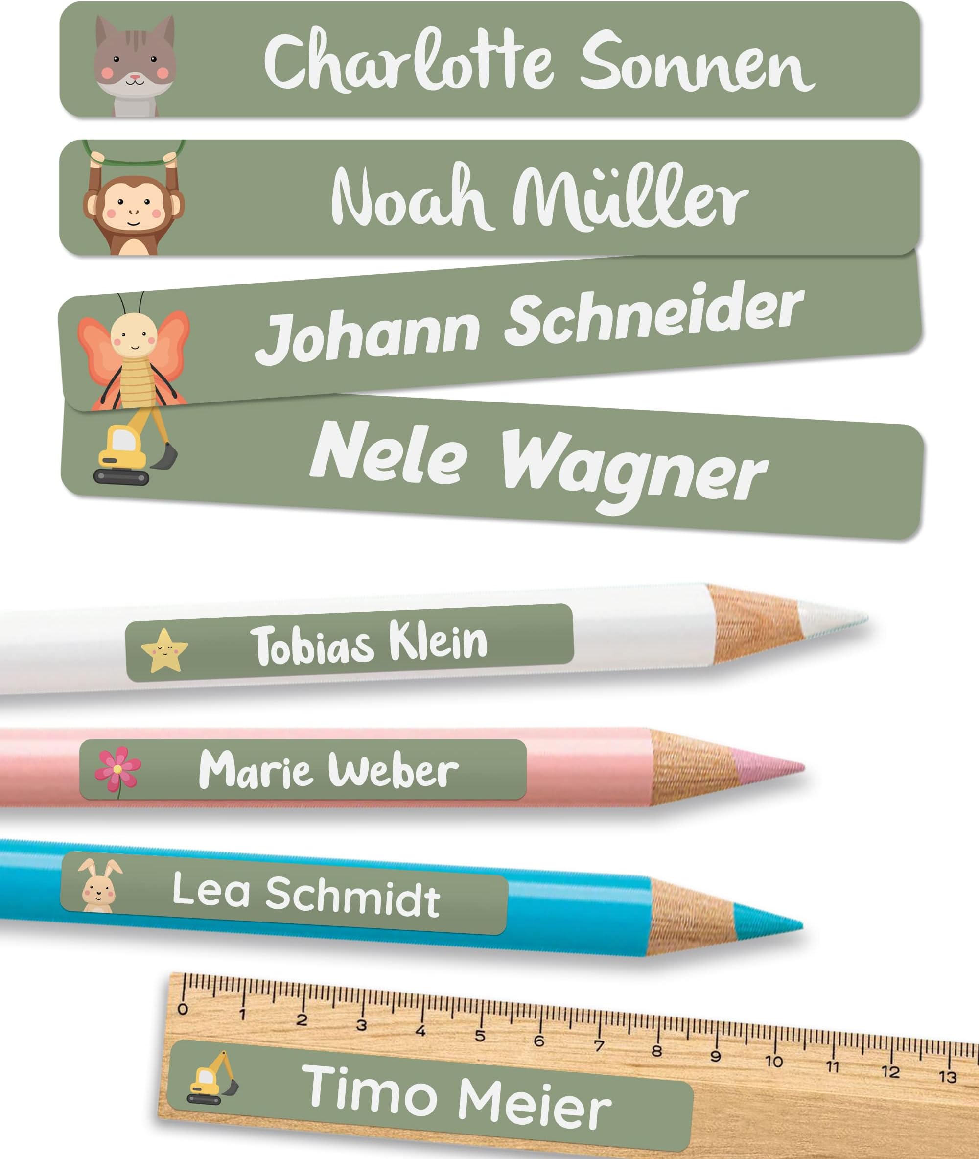 Namensaufkleber Rund 44 Stück - Wasserdicht Für Schule & Kindergarten