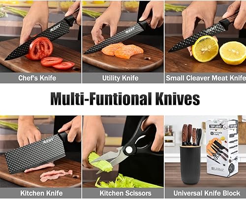 Miniatura 4 de Juego de Cuchillos, Wiztoynia Juego de Cuchillos de Cocina Negros de 6 Piezas para el Hogar, Juego de Cuchillos de Chef Afilados de Acero Inoxidable