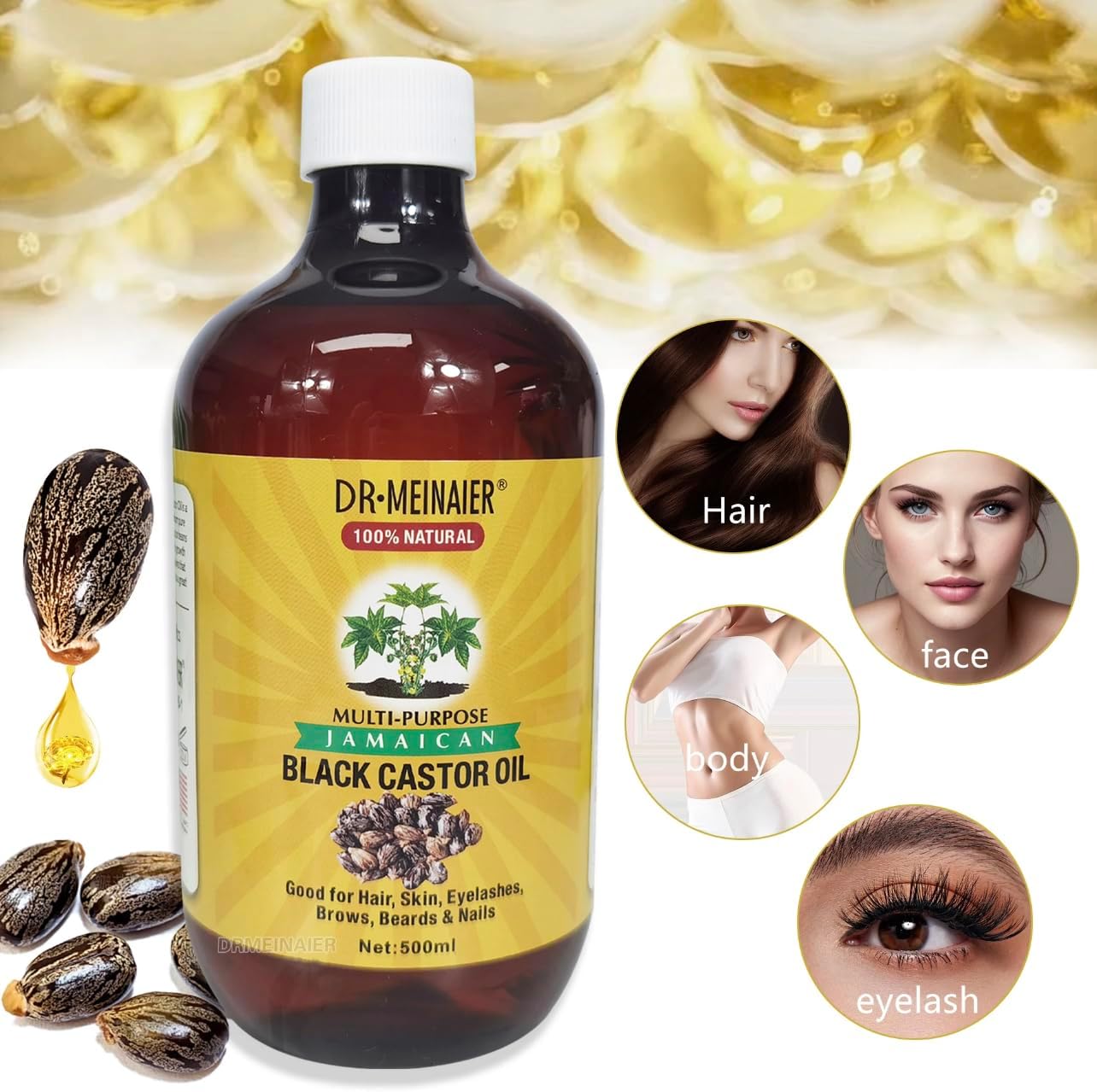 Generic Jamaican Castor Oil multi-purpose Essential oil 500ml / 17.9 OZ, Black