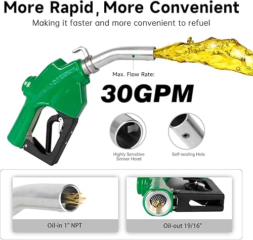 Miniatura 3 de Boquilla de combustible automática NPT de 1 pulgada con junta giratoria, protección contra salpicaduras, boquilla de bomba de gas con candado de 3